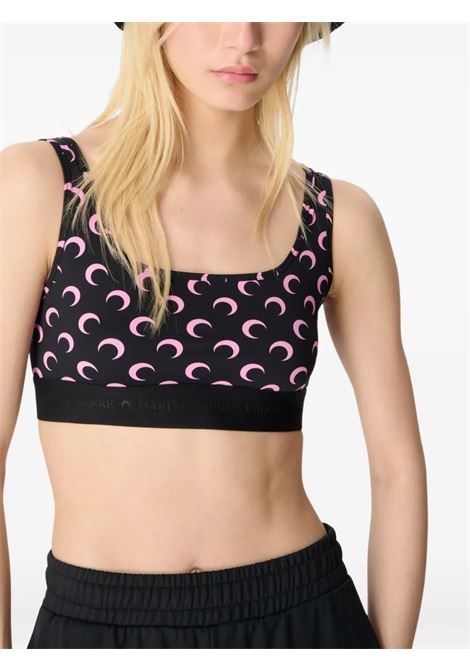 top moon printed jersey sports bra donna nero e rosa MARINE SERRE | WUW055BCJER0001BK90